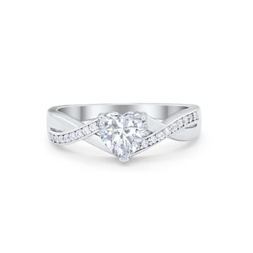 Infinity Accent Wedding Ring Heart Shape Simulated Cubic Zirconia 925 Sterling Silver